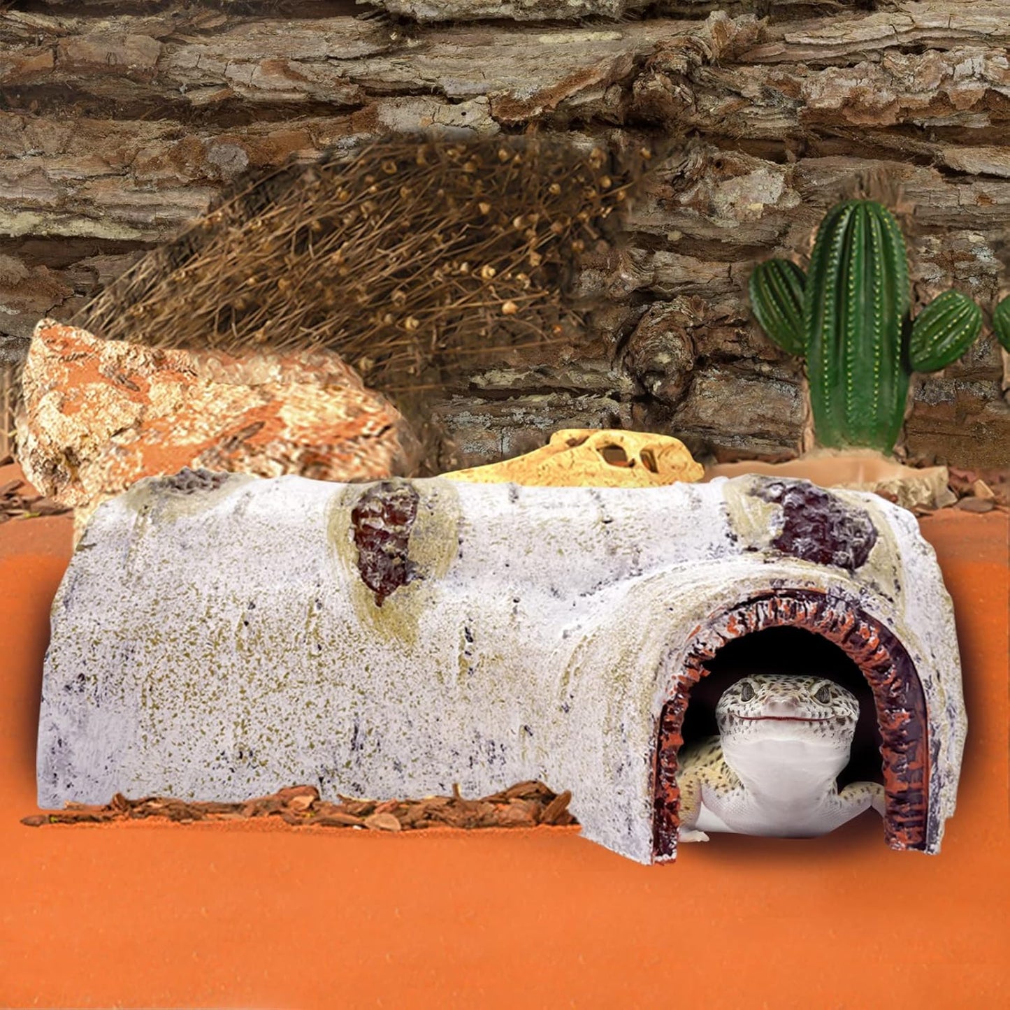 Reptile Hides and Caves, Reptile Hide Birch Tree Bark Trunk, Gecko Hides and Caves for Snake Leopard Gecko Ball Python Bearded Dragon Tortoise Turtle