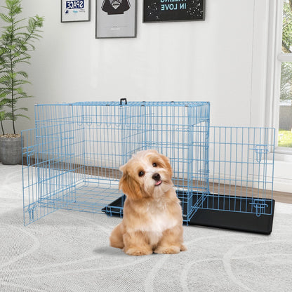 24 Inch Dog Crate, Dog Crates and Kennels Folding Metal Dog Crate with Double-Door,Divider Panel, Removable Tray and Handle Pet Dog Cages for Small Dogs Indoor Outdoor, Blue