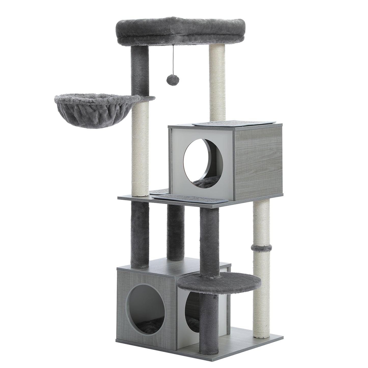 51" Cat Tree House for Big Cats, Cat Condo for Multiple Cats with Scratching Posts, Cat Tree Tower, Gray