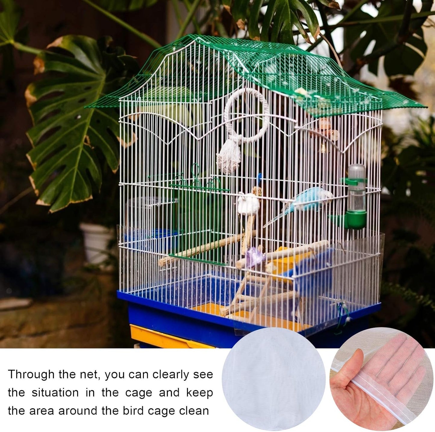 1Pcs Adjustable Bird Cage Cover Birdcage Nylon Mesh Net Cover Soft Airy Skirt for Parrot Parakeet Macaw Bird round Square Cages - 78 Inches in Circumference and 15 Inches in Width