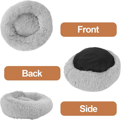 Plush Calming Pet Bed,Round Donut Dog Bed for Small Medium Large Dogs,Anti-Slip Faux Fur Fluffy Anti-Anxiety Cat Bed Puppy Bed