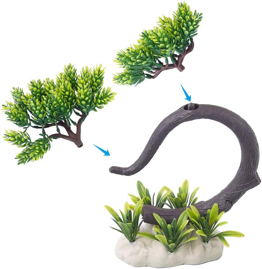 Aquarium Pets Plastic Plants for Fish Tank Decorations, Artificial Pine Tree Aquarium Décorfor Fish or Reptile