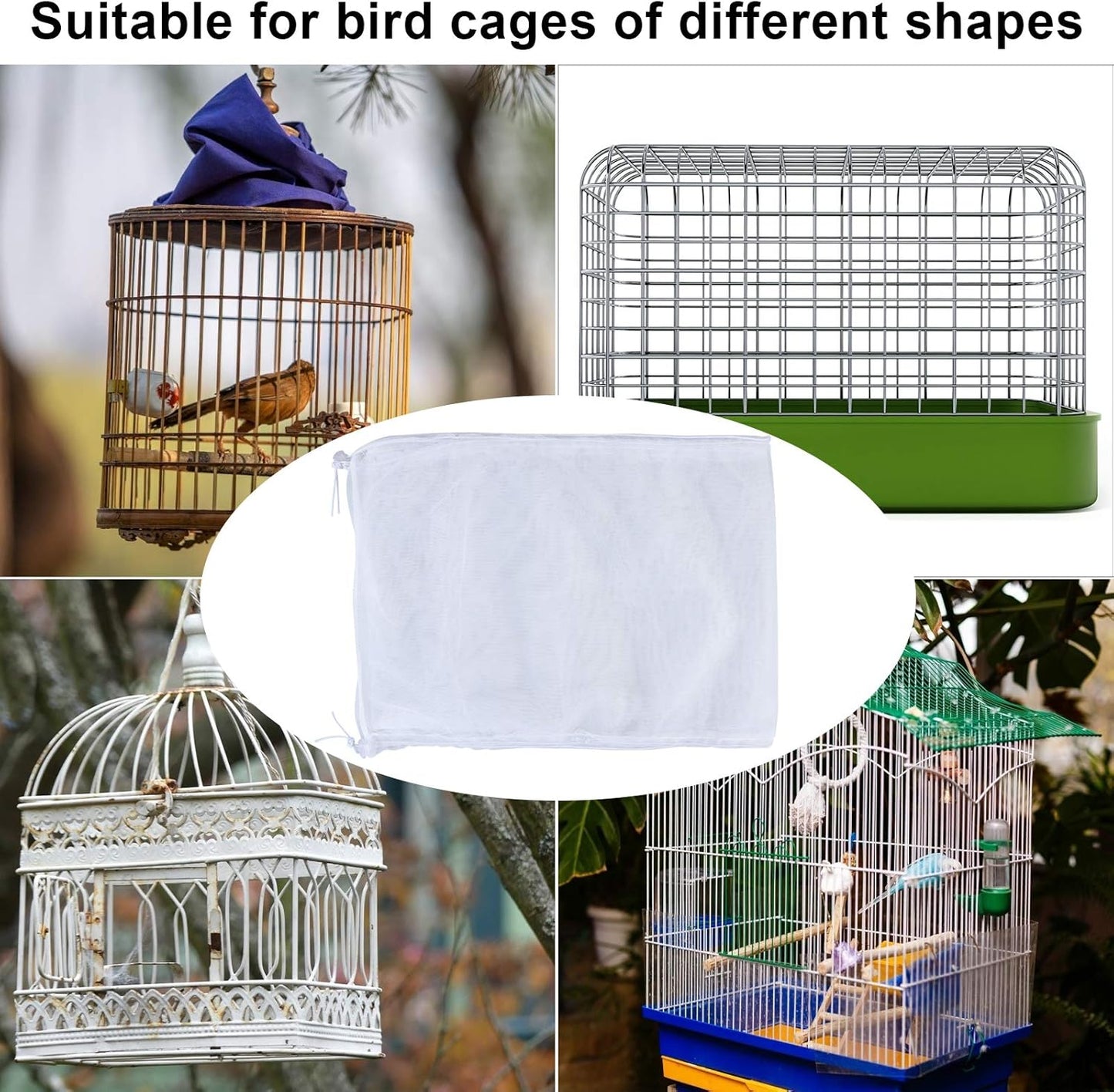 1Pcs Adjustable Bird Cage Cover Birdcage Nylon Mesh Net Cover Soft Airy Skirt for Parrot Parakeet Macaw Bird round Square Cages - 78 Inches in Circumference and 15 Inches in Width