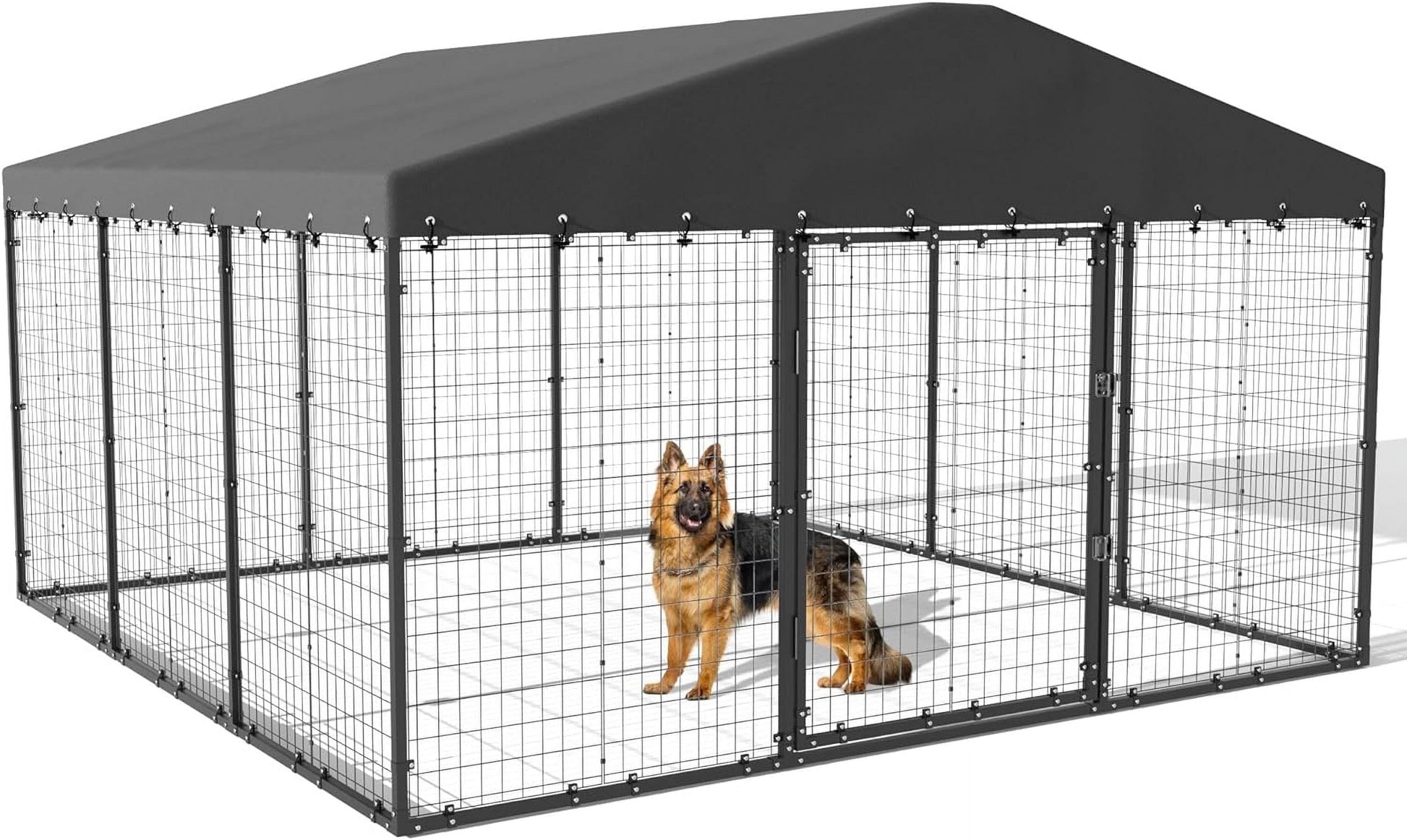 Large Outdoor Dog Kennel Heavy Duty Dog Cage Dog Fence with Roof Cover and Sturdy Galvanized Metal Frame,Double Safety Locks