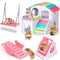 4 Pcs Hamster Toys, Dwarf Hamsters Toys Include Hamster House, Swing, Seesaw Hamster Sport Set DIY Wooden Hamster Cage Accessories for Small Hamsters Mice Gerbils (Pink)