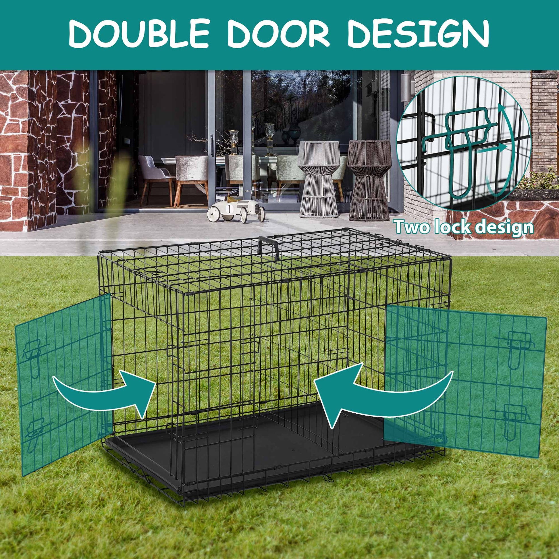 48 Inch Dog Cage for Large Dogs Indoor, Folding Dog Crates and Kennels Double Door, Pet Cage with Tray Pan for Dogs ,Dog Crates for Large Dogs