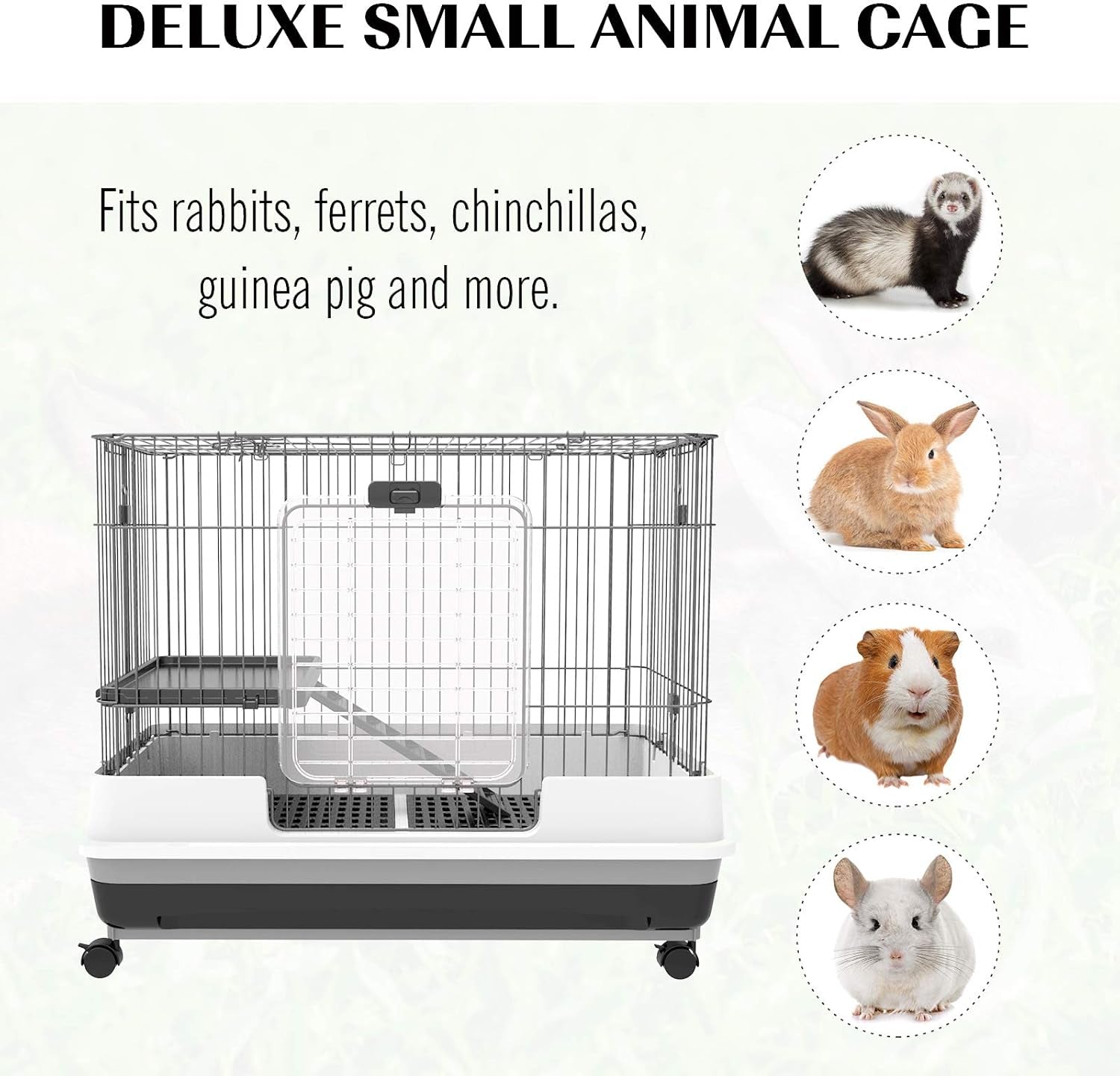 2-Level Small Animal Cage Rabbit Hutch with Wheels, Removable Tray, Platform and Ramp for Bunny, Chinchillas, Ferret, Black