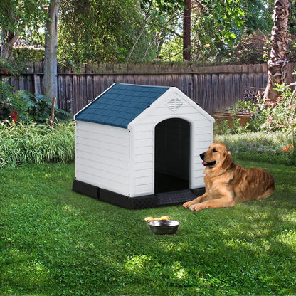 Indoor Outdoor Dog House Big Dog House Plastic Dog Houses for Small Medium Large Dogs 32 Inch High All Weather Dog House with Base Support for Winter Tough Durable House with Air Vents Elevated Floor