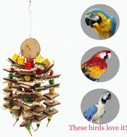 Medium-Sized Bird Toys, African Gray Parrot Toys, Natural Wooden Corn Cob Shaft Cardboard Bird Cage Chew Toys, Suitable for Small and Medium-Sized Parrot Birds (Round Balsam Wood Model)