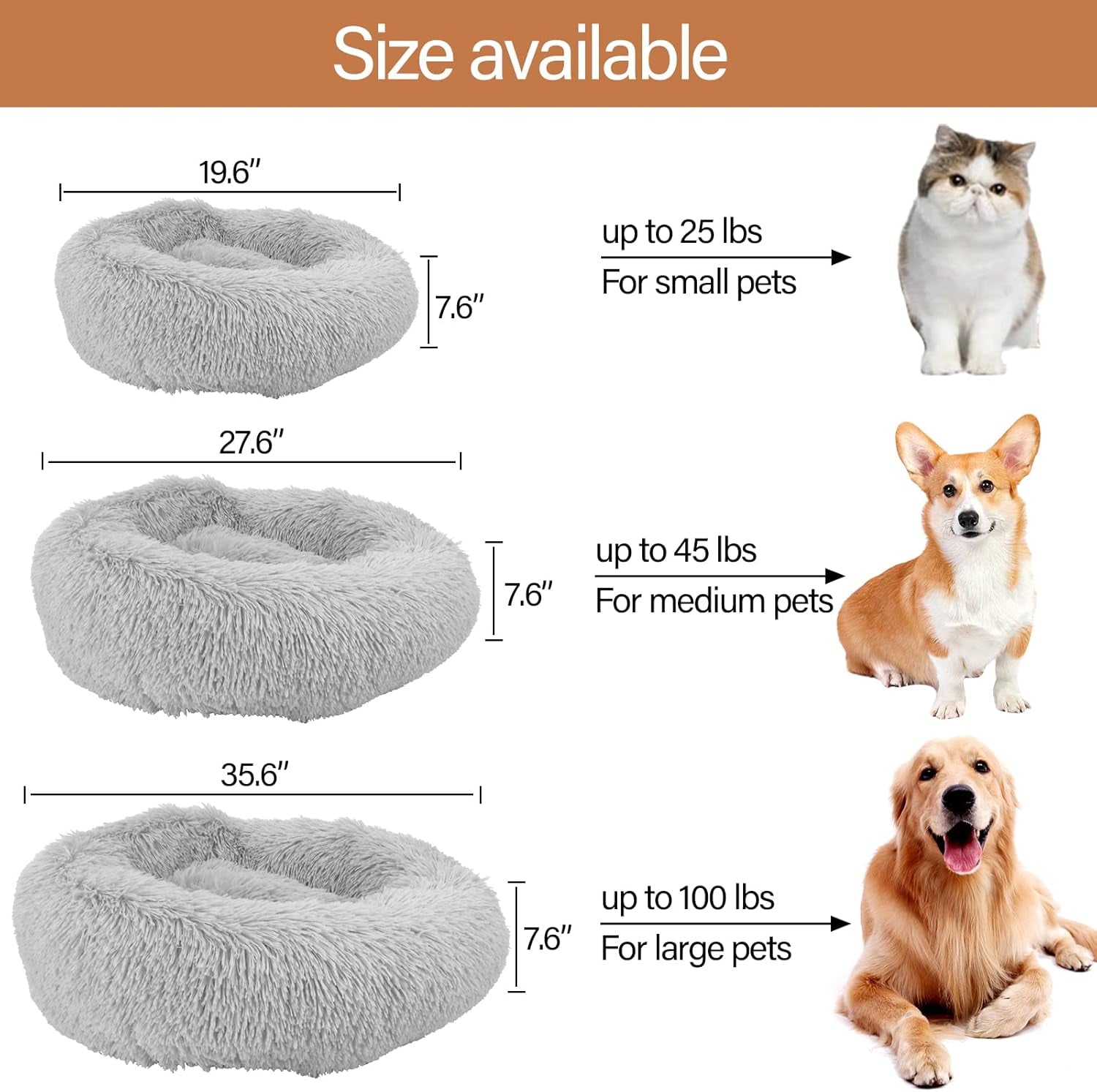 Plush Calming Pet Bed,Round Donut Dog Bed for Small Medium Large Dogs,Anti-Slip Faux Fur Fluffy Anti-Anxiety Cat Bed Puppy Bed