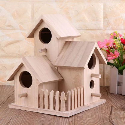 Creative Wooden Bird House Breeding Cage Box Feeding Nest Garden Backyard Balcony Pendant Simulation Fence Birdhouse Home Decora