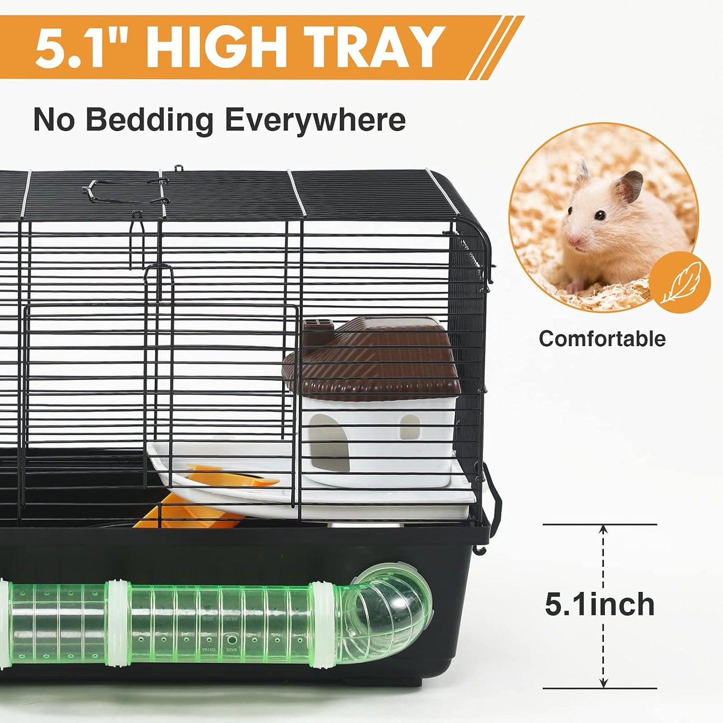 Large Dwarf Hamster Cage Habitats -  New Big Movable Hamster Cage Platform with Accessories Bathroom Tube Black Hamster Habitats for Gerbil Guinea Pig Syrian Dwarf 18.5 X 11.8 X 13.7Inches