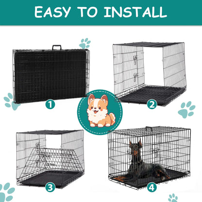 48 Inch Dog Cage for Large Dogs Indoor, Folding Dog Crates and Kennels Double Door, Pet Cage with Tray Pan for Dogs ,Dog Crates for Large Dogs