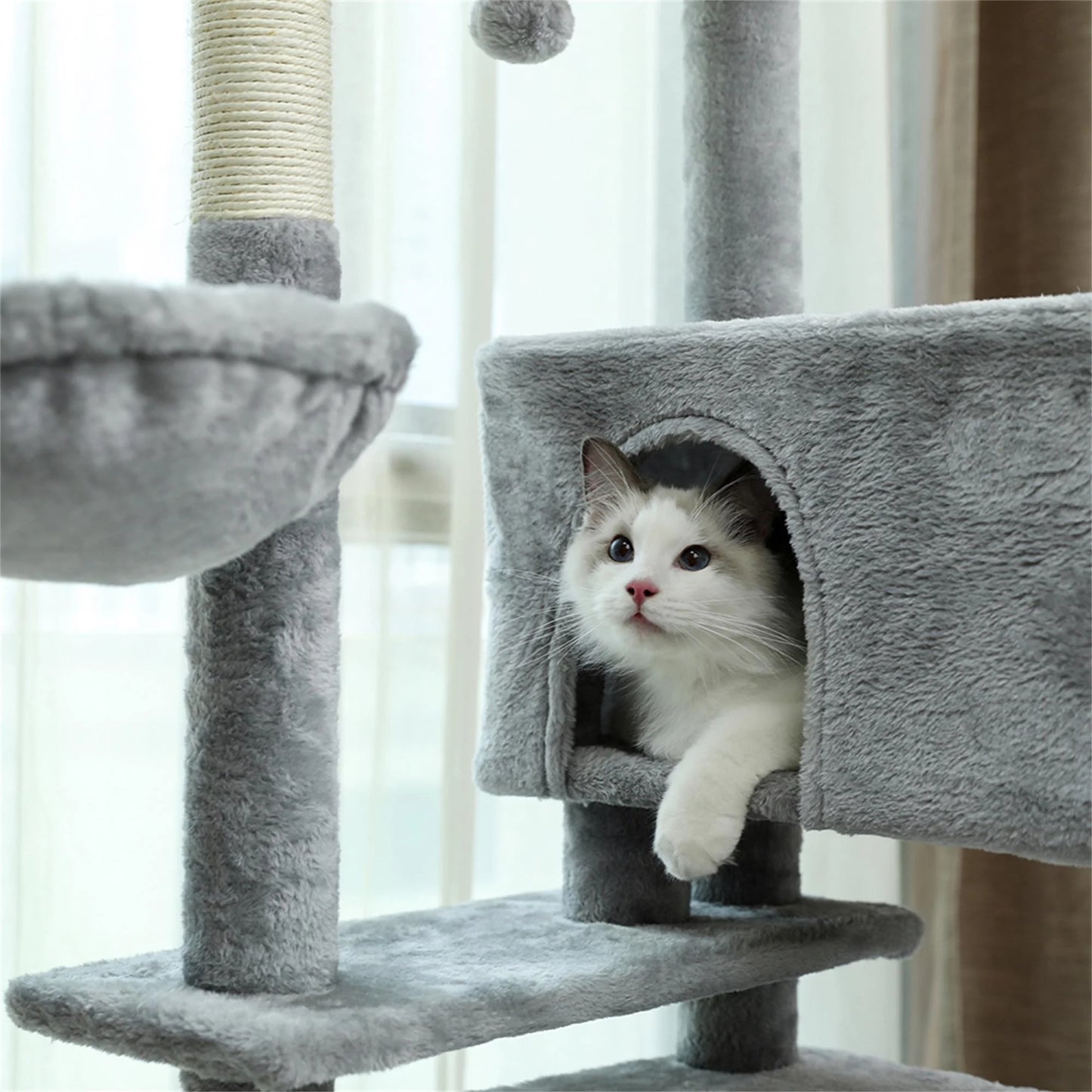 56" Multi-Level Cat Tree Tower House for Indoor Cats, Cat Condo Plush Perch with Scratching Posts, Gray