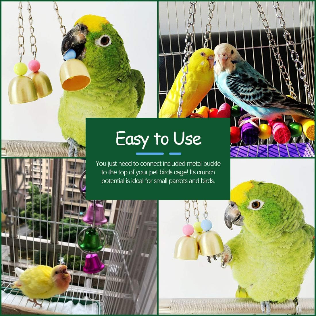 6 Pack Bird Parrot Chewing Toys Set, Bird Perches Swing Toys Hanging Toys with Bells for Parakeets, Cockatiels, Conures, Macaws, Parrots, Finches and Love Birds