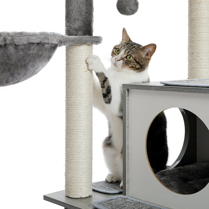 51" Cat Tree House for Big Cats, Cat Condo for Multiple Cats with Scratching Posts, Cat Tree Tower, Gray