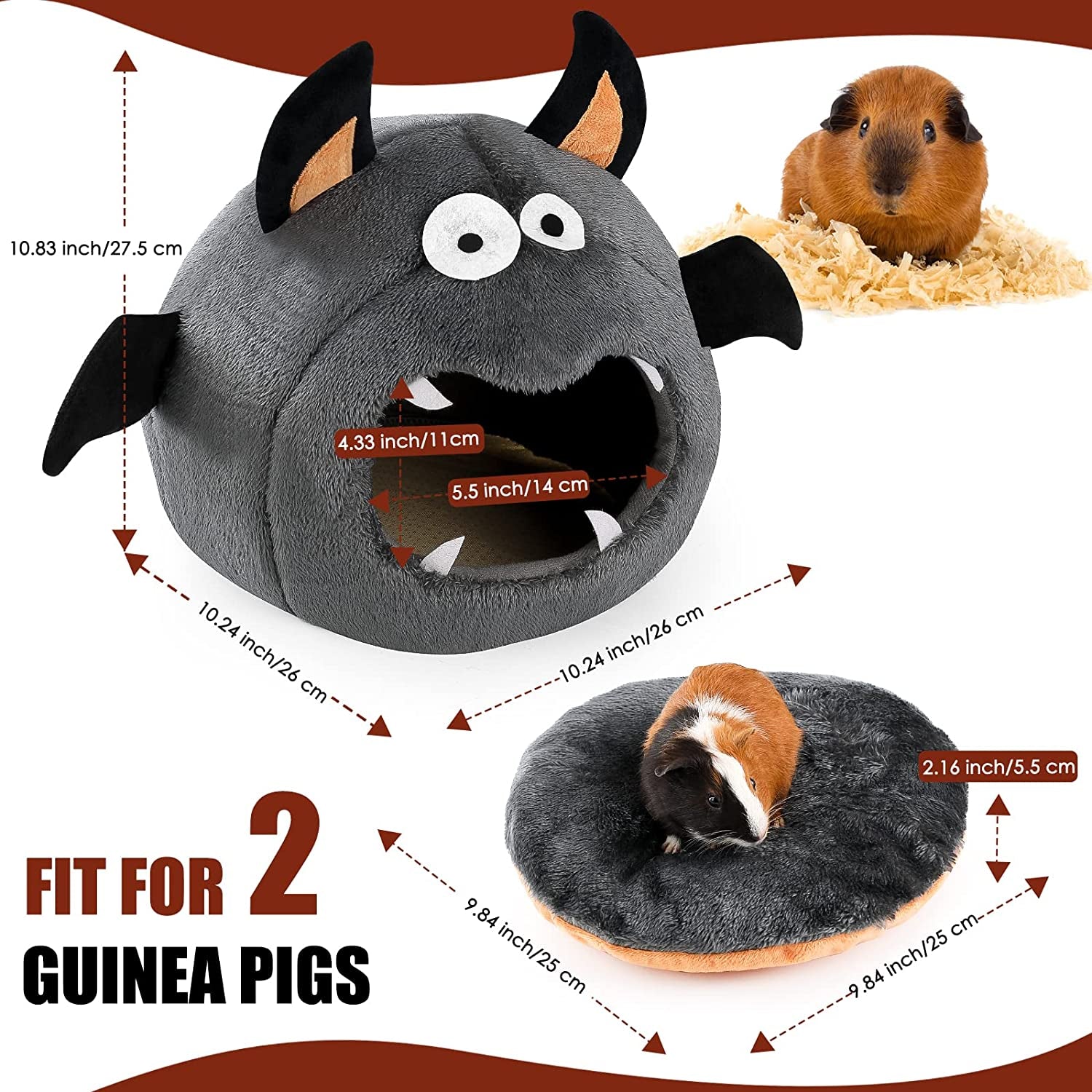 Guinea Pig Bed, Guinea Pig Hideout, Rabbit Bed, Bunny Hideout, Guinea Pig Cage Accessories for Guinea Pig, Bunny, Hamster, Chinchilla, Ferret, Rabbit and Other Small Pets - Bat Shape