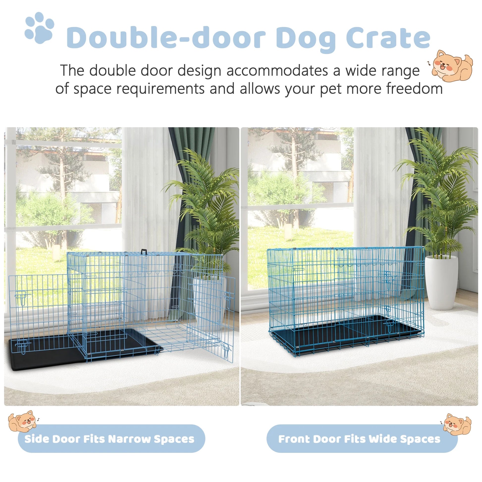 24 Inch Dog Crate, Dog Crates and Kennels Folding Metal Dog Crate with Double-Door,Divider Panel, Removable Tray and Handle Pet Dog Cages for Small Dogs Indoor Outdoor, Blue