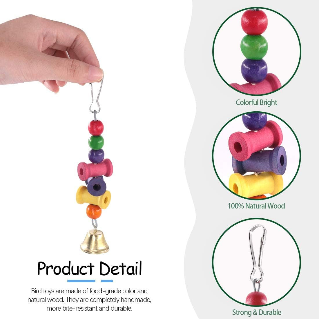 6 Pack Bird Parrot Chewing Toys Set, Bird Perches Swing Toys Hanging Toys with Bells for Parakeets, Cockatiels, Conures, Macaws, Parrots, Finches and Love Birds