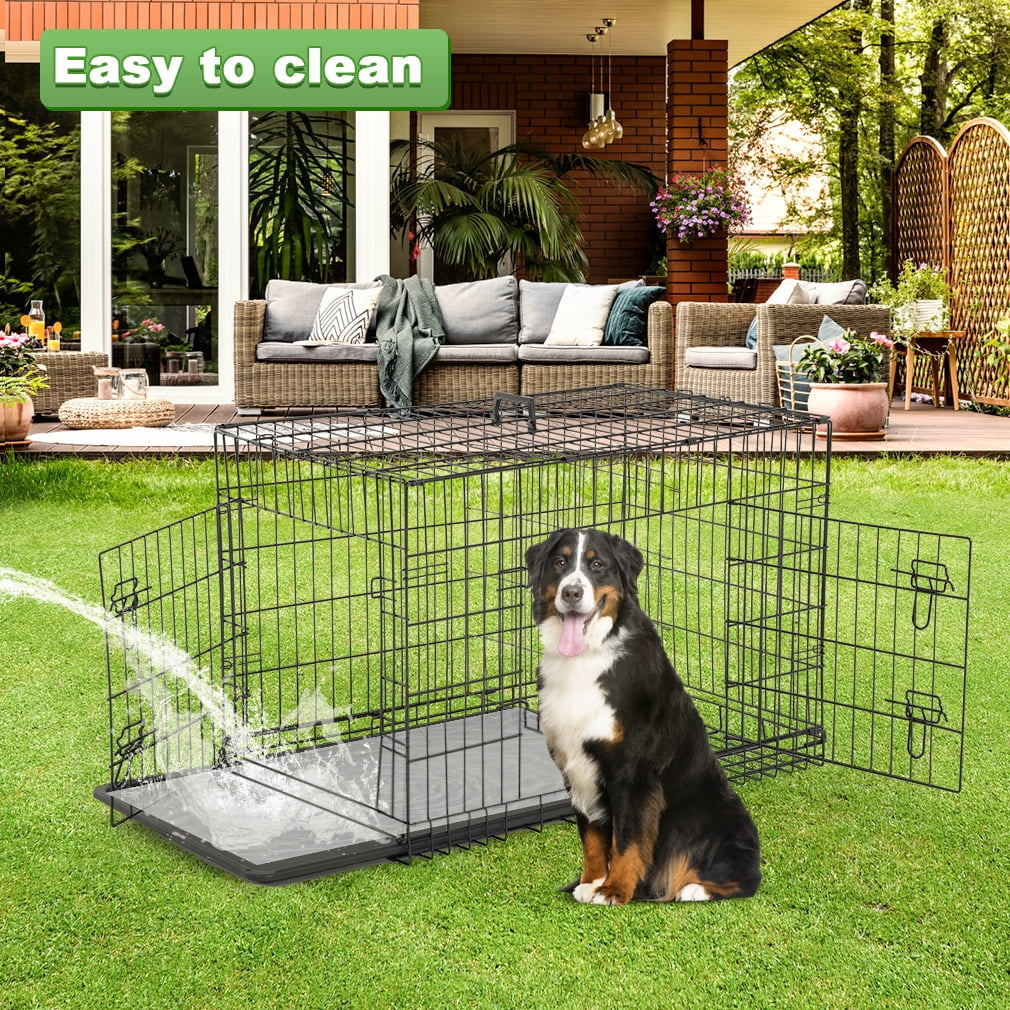 Double-Door Metal Dog Crate with Divider and Tray, X-Large, 48"L