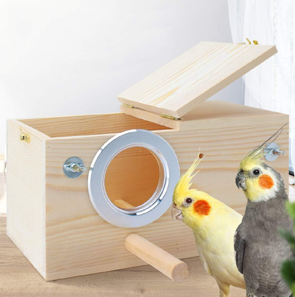 Pine Wood Parakeet Nest Box Bird House Budgie Breeding Mating Box for Lovebirds Cockatiel Parrotlets (L)