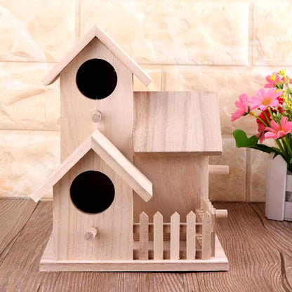 Creative Wooden Bird House Breeding Cage Box Feeding Nest Garden Backyard Balcony Pendant Simulation Fence Birdhouse Home Decora