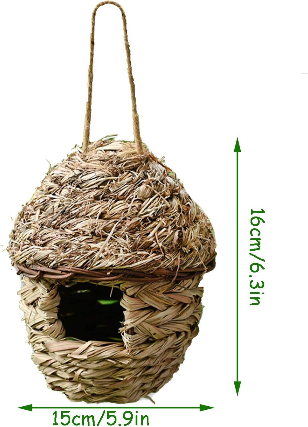 Handwoven Straw Bird Cage Nest House, 100% Natural Fiber Hanging Birdhouse Hatching Breeding Cave Cozy Resting Breeding Place for Birds - Ideal for Parrot, Canary, Finch or Cockatiel