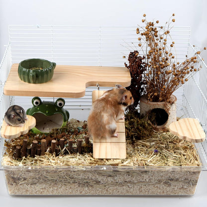 Hamster Wooden Platform Set with Ladder,Waterproof Surface,4 Pcs Cage Accessories for Mouse, Rat, Gerbil and Dwarf