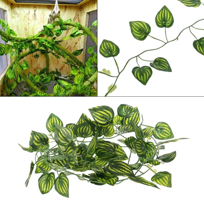 Artificial Vine Reptile Lizards Terrarium Decoration Chameleons Climb Rest Plants Leaves