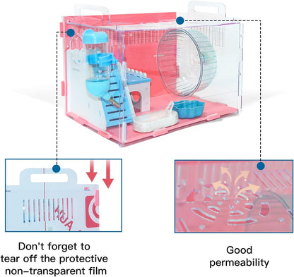 Hamster Cages, Rat Cage, Gerbil Haven Habitat, Habitats with Hamster Accessories Includes Hamster Wheel&Hamster Bedding, Chew Toys, Water Bottle, Food Dish and Hamster Hideout