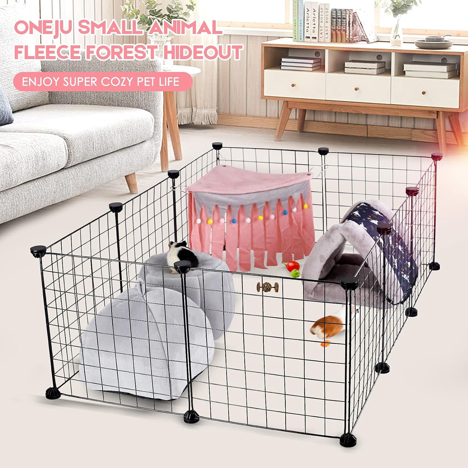 Guinea Pig Hideout, Hideout for Guinea Pig, Guinea Pig Hideouts, Guinea Pig Cage Accessories for Guinea Pig, Bunny, Hamster, Chinchilla, Rabbit without Metal Fences - Pink