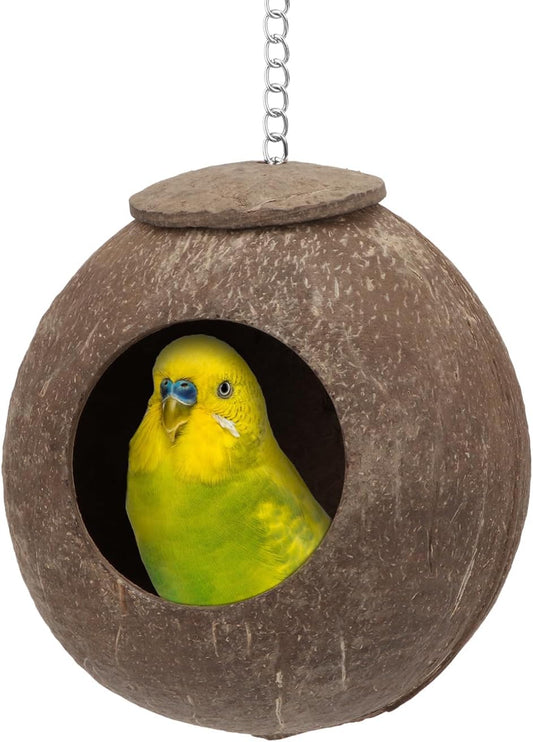 Hy Natural Coconut Hideaway Parrot Birds Toys Decorative Bird Nest Cage House for Pet Parrot Budgies Parakeet Cockatiels Conure Canary Finch Pigeon Cage Hamster Rat (Nest Cage Only)