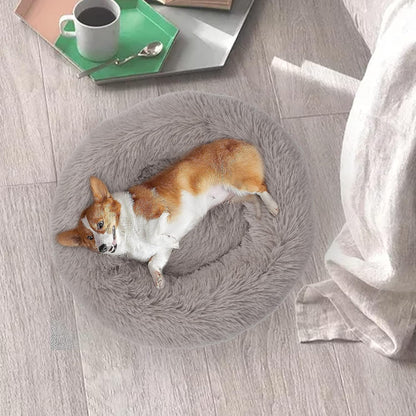 Plush Calming Pet Bed,Round Donut Dog Bed for Small Medium Large Dogs,Anti-Slip Faux Fur Fluffy Anti-Anxiety Cat Bed Puppy Bed