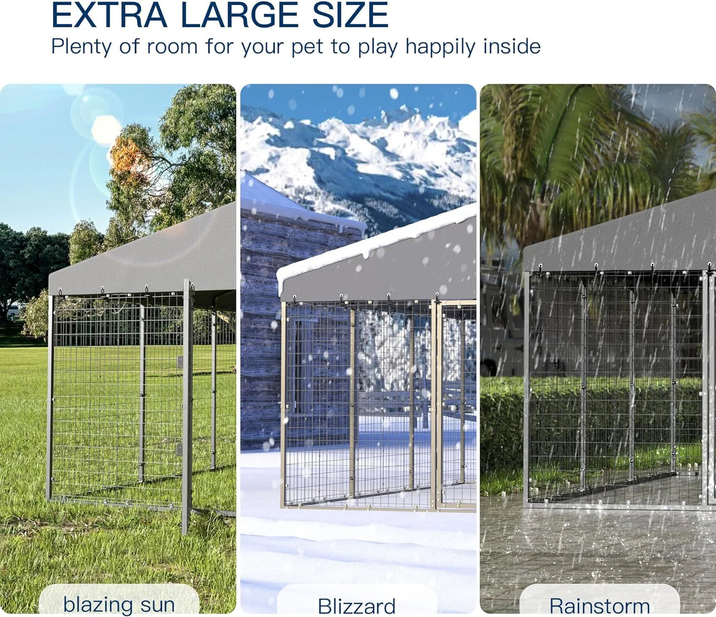 Large Outdoor Dog Kennel Heavy Duty Dog Cage Dog Fence with Roof Cover and Sturdy Galvanized Metal Frame,Double Safety Locks