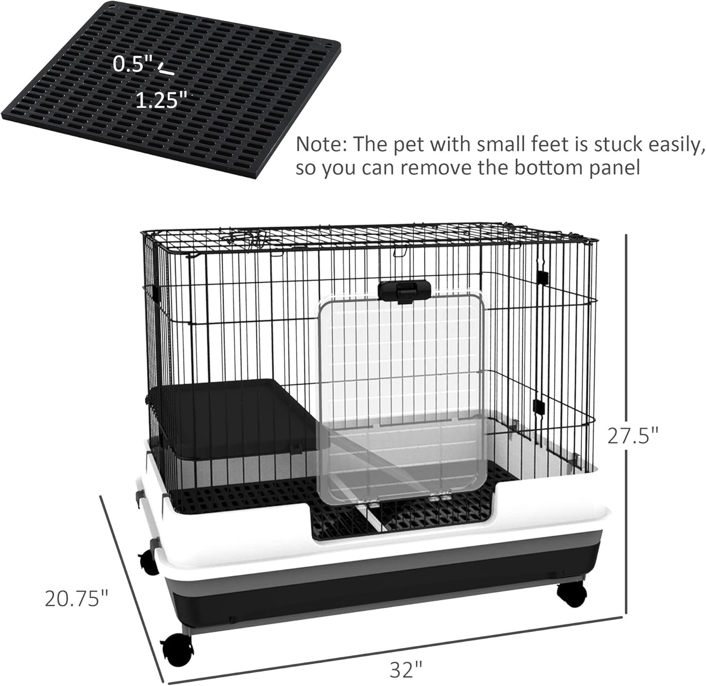 2-Level Small Animal Cage Rabbit Hutch with Wheels, Removable Tray, Platform and Ramp for Bunny, Chinchillas, Ferret, Black