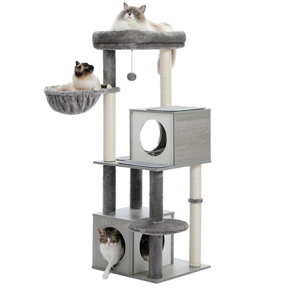 51" Cat Tree House for Big Cats, Cat Condo for Multiple Cats with Scratching Posts, Cat Tree Tower, Gray