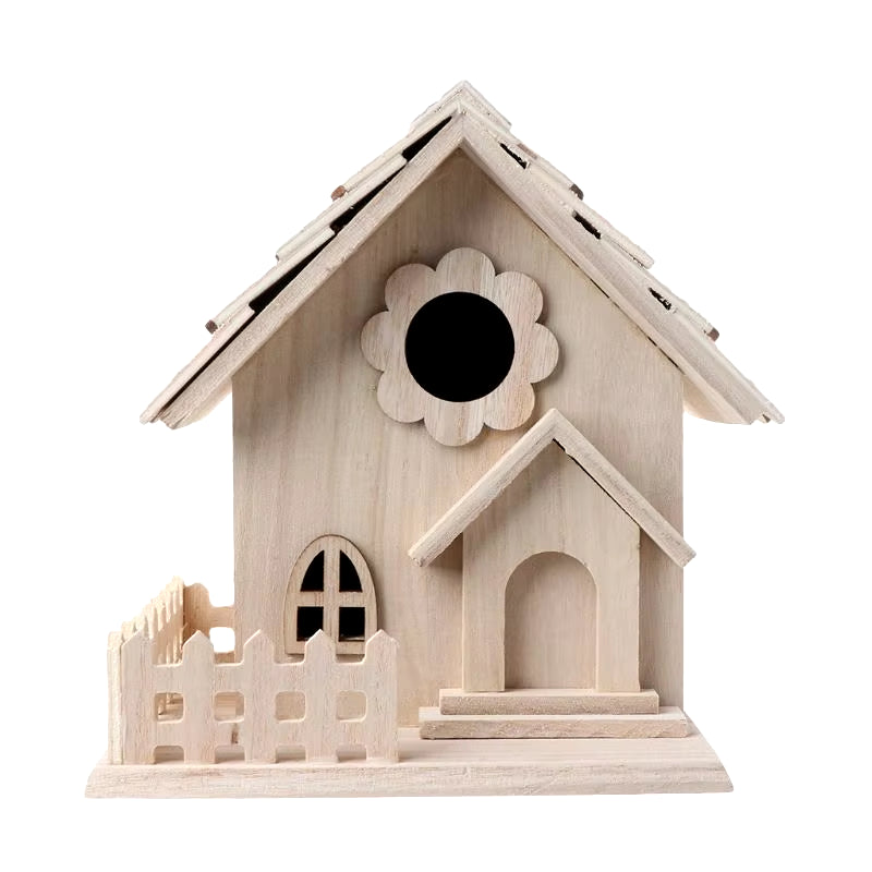 Creative Wooden Bird House Breeding Cage Box Feeding Nest Garden Backyard Balcony Pendant Simulation Fence Birdhouse Home Decora